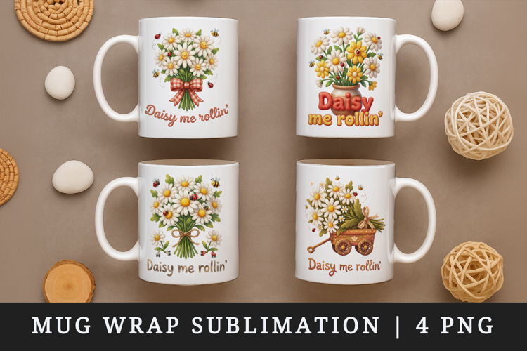 Flowers mug wrap printable sublimation design