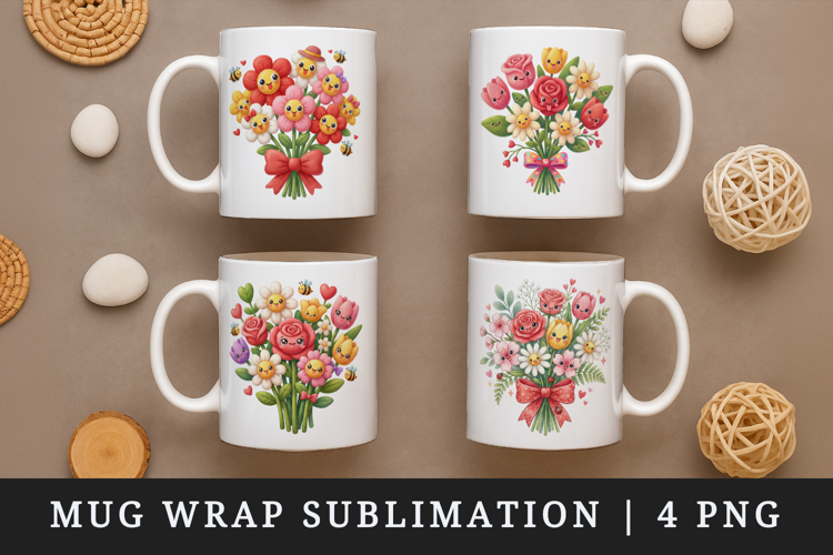Flowers mug wrap printable sublimation design