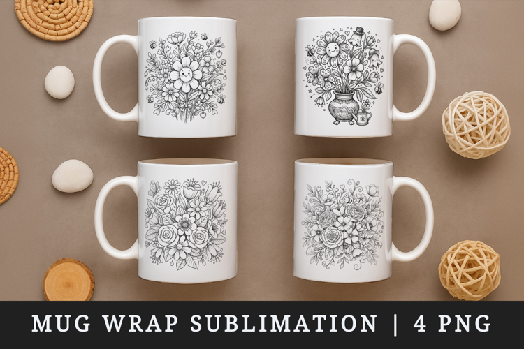 Flowers mug wrap printable sublimation design
