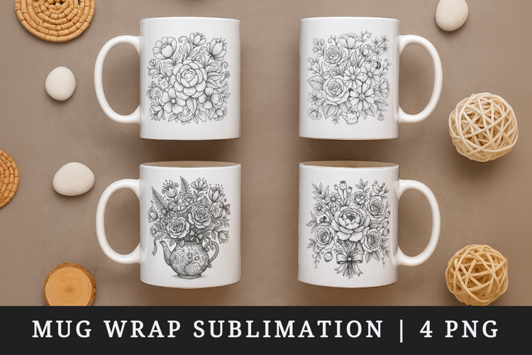 Flowers mug wrap printable sublimation design