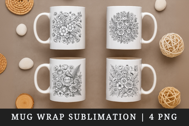 Flowers mug wrap printable sublimation design