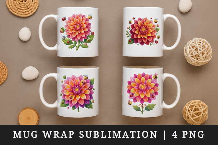 Flowers mug wrap printable sublimation design