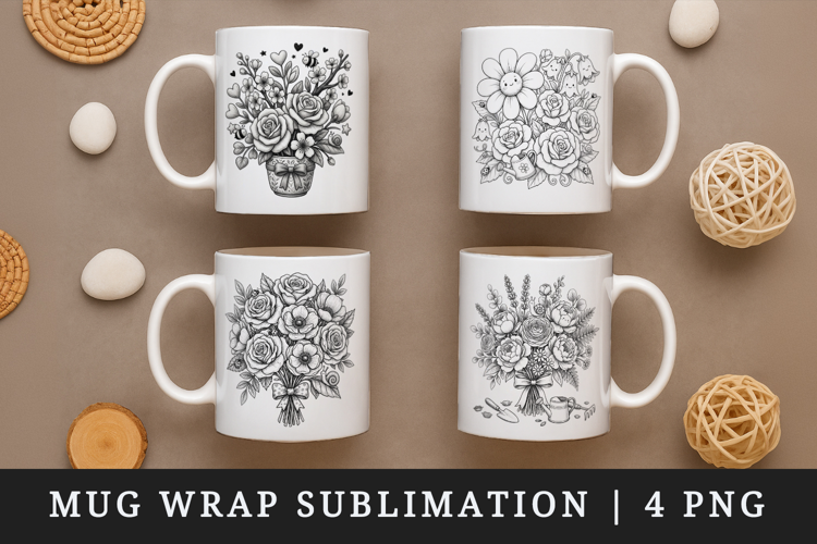 Flowers mug wrap printable sublimation design