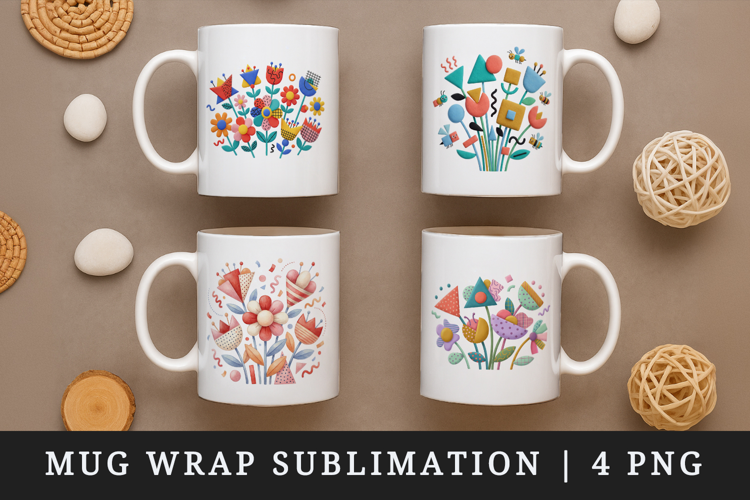 Flowers mug wrap printable sublimation design
