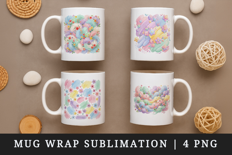 Flowers mug wrap printable sublimation design