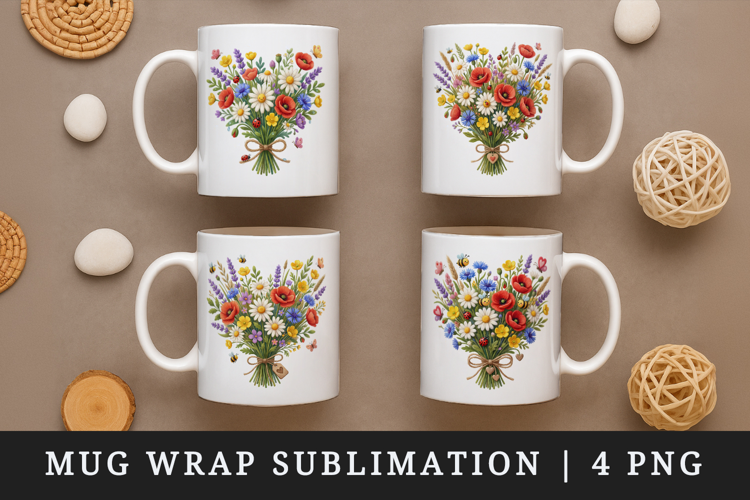 Flowers mug wrap printable sublimation design