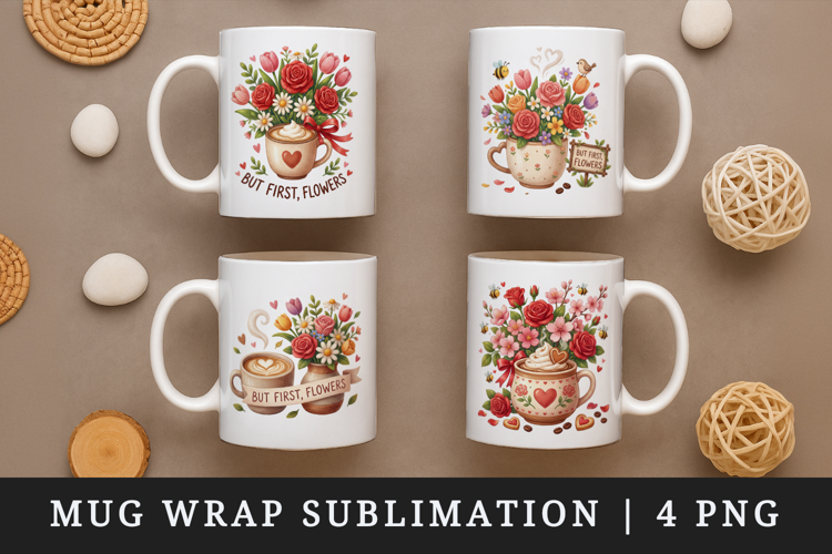 Flowers mug wrap printable sublimation design