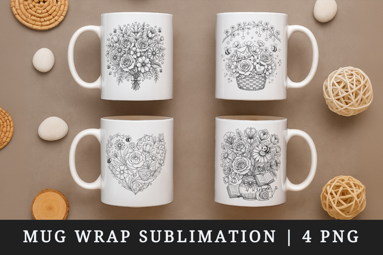 Flowers mug wrap printable sublimation design