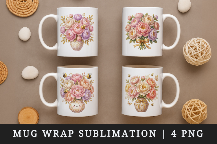 Flowers mug wrap printable sublimation design