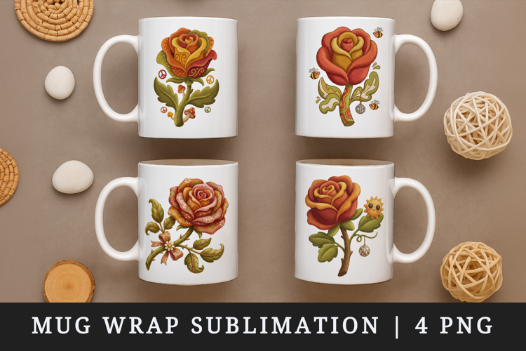 Flowers mug wrap printable sublimation design