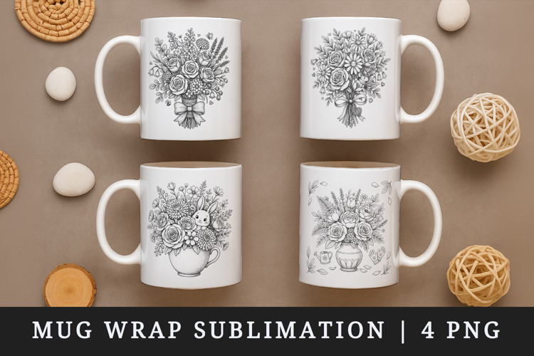 Flowers mug wrap printable sublimation design