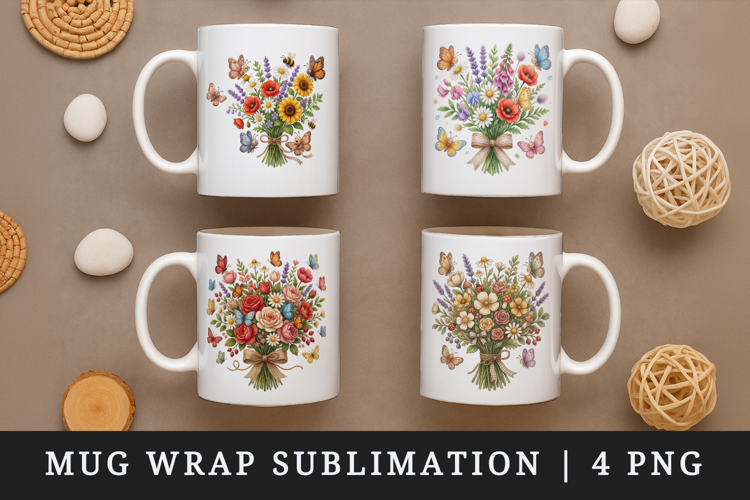 Flowers mug wrap printable sublimation design