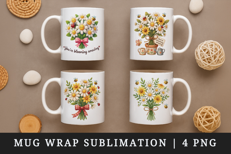 Flowers mug wrap printable sublimation design