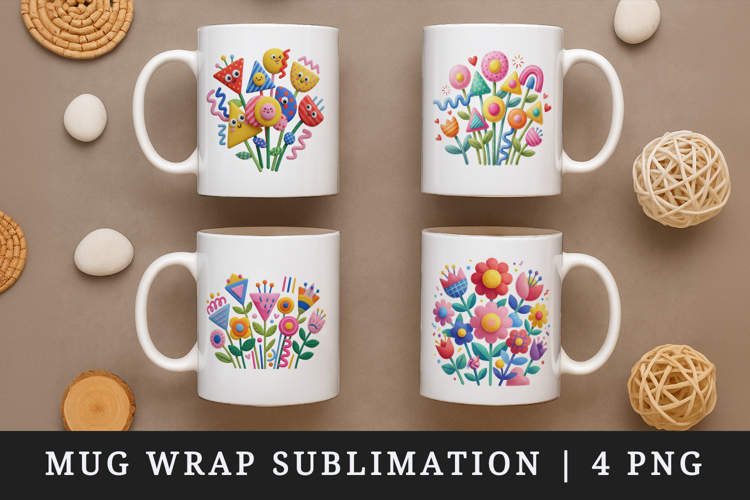 Flowers mug wrap printable sublimation design