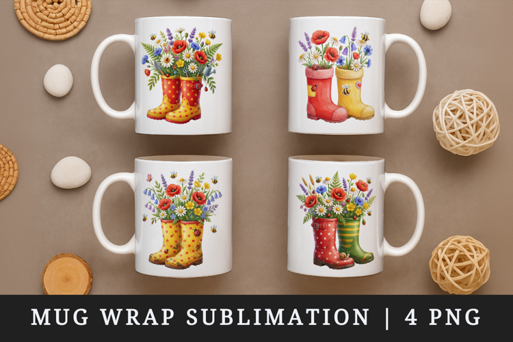 Flowers mug wrap printable sublimation design