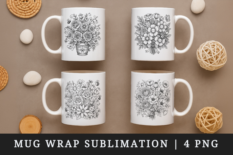Flowers mug wrap printable sublimation design