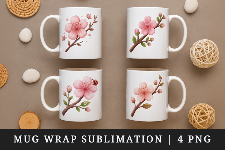 Flowers mug wrap printable sublimation design