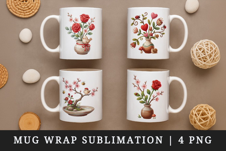 Flowers mug wrap printable sublimation design