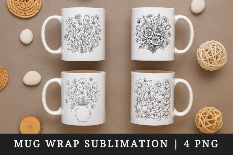 Flowers mug wrap printable sublimation design