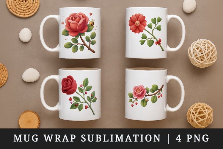 Flowers mug wrap printable sublimation design