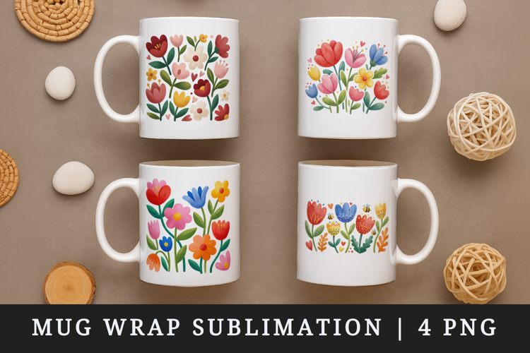 Flowers mug wrap printable sublimation design