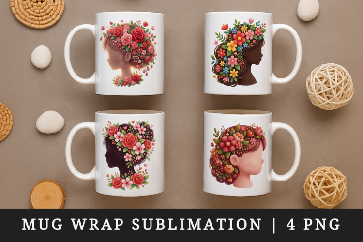 Flowers mug wrap printable sublimation design