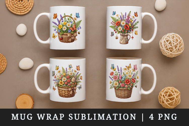 Flowers mug wrap printable sublimation design