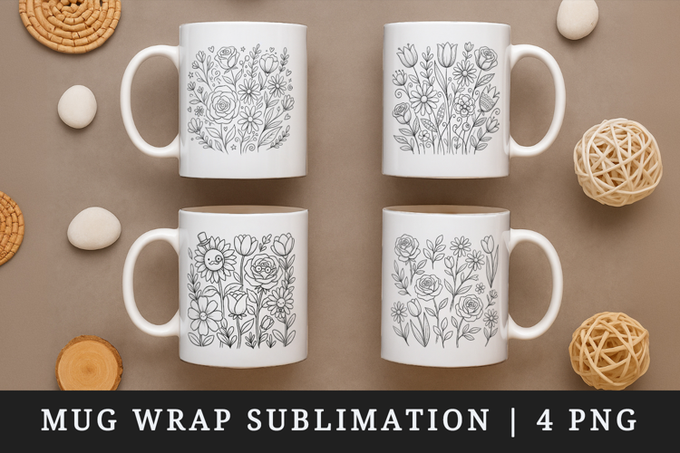 Flowers mug wrap printable sublimation design