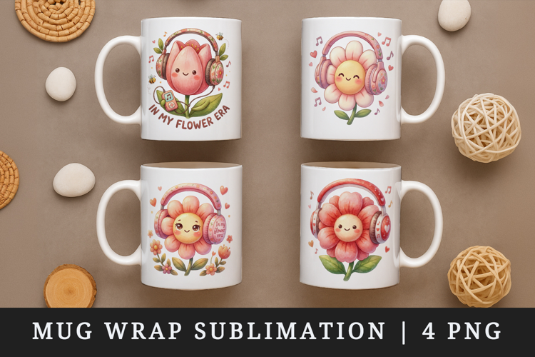 Flowers mug wrap printable sublimation design