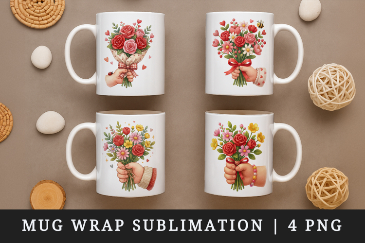 Flowers mug wrap printable sublimation design