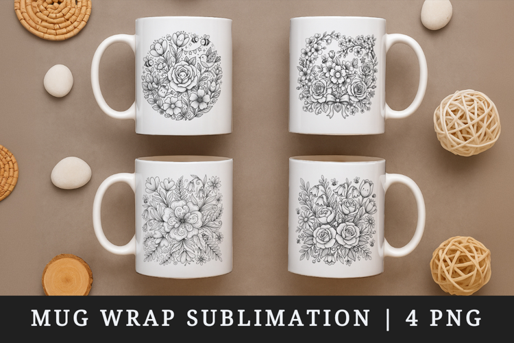 Flowers mug wrap printable sublimation design