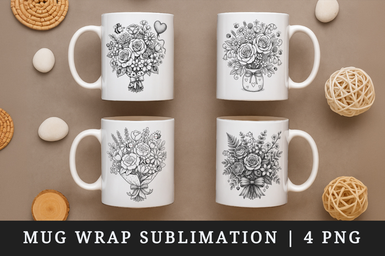 Flowers mug wrap printable sublimation design