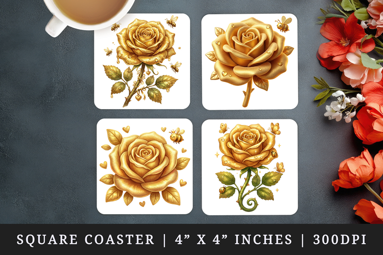 Flowers square coaster sublimation, coasters design