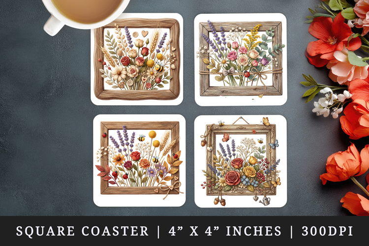 Flowers square coaster sublimation, coasters design