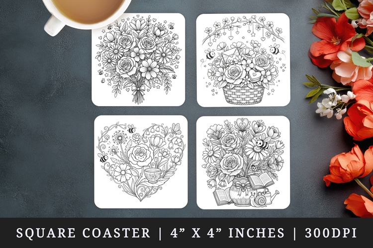 Flowers square coaster sublimation, coasters design