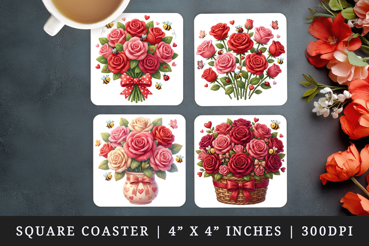 Flowers square coaster sublimation, coasters design