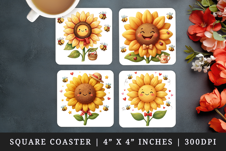 Flowers square coaster sublimation, coasters design