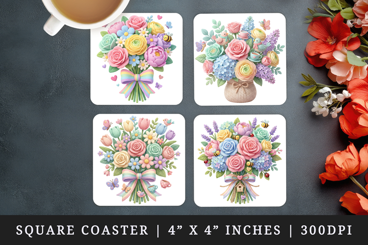 Flowers square coaster sublimation, coasters design