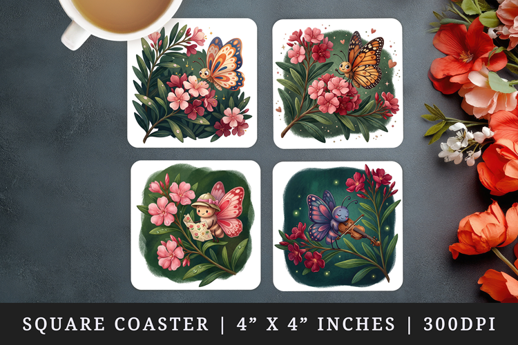 Flowers square coaster sublimation, coasters design