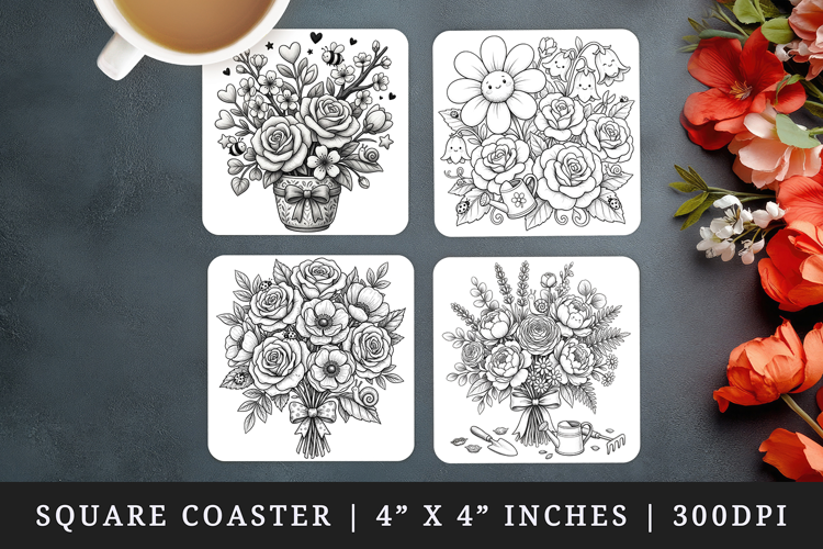 Flowers square coaster sublimation, coasters design