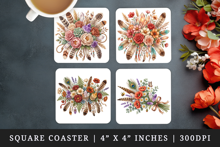 Flowers square coaster sublimation, coasters design