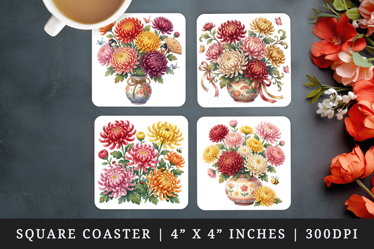 Flowers square coaster sublimation, coasters design
