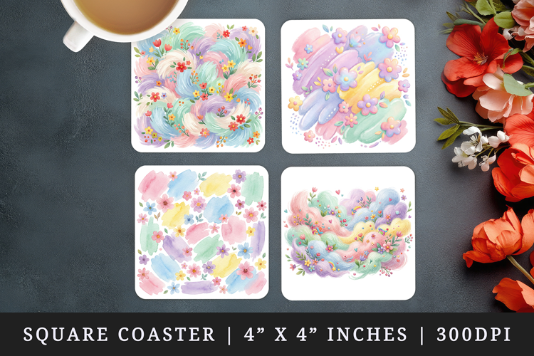Flowers square coaster sublimation, coasters design