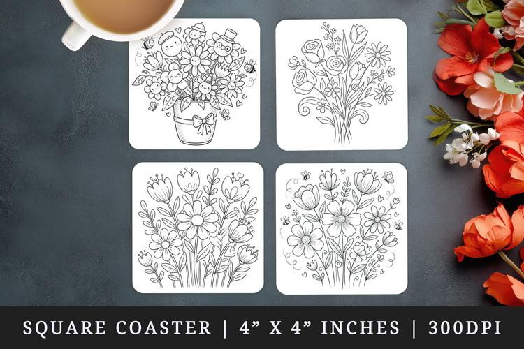 Flowers square coaster sublimation, coasters design