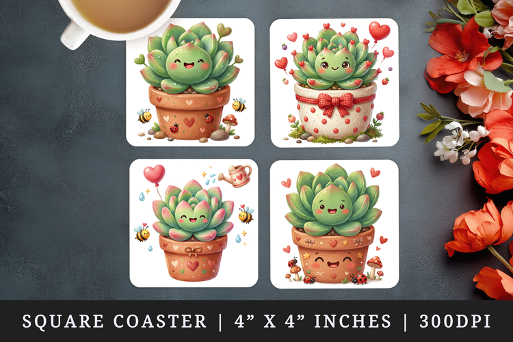 Flowers square coaster sublimation, coasters design
