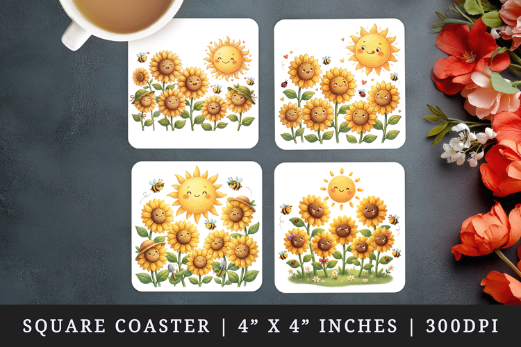 Flowers square coaster sublimation, coasters design