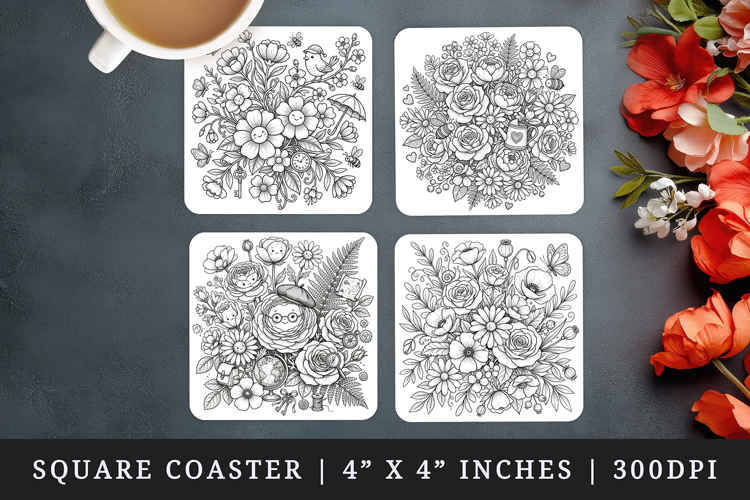 Flowers square coaster sublimation, coasters design