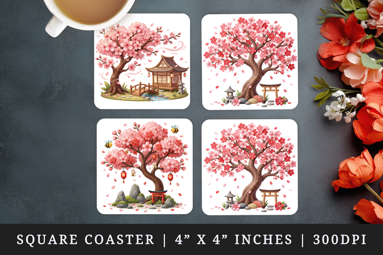 Flowers square coaster sublimation, coasters design