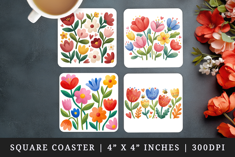 Flowers square coaster sublimation, coasters design
