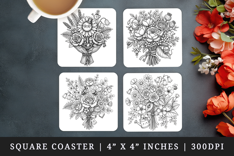 Flowers square coaster sublimation, coasters design